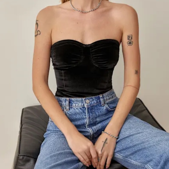 Reformation Tops - Reformation Fabien Velvet Black Bodysuit